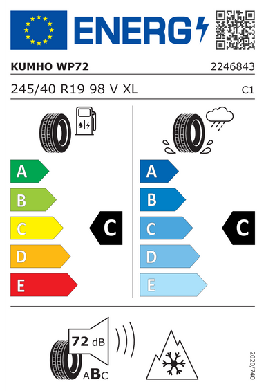 Pneus Kumho WinterCraft WP72 XL FSL 245/40 R19 98V